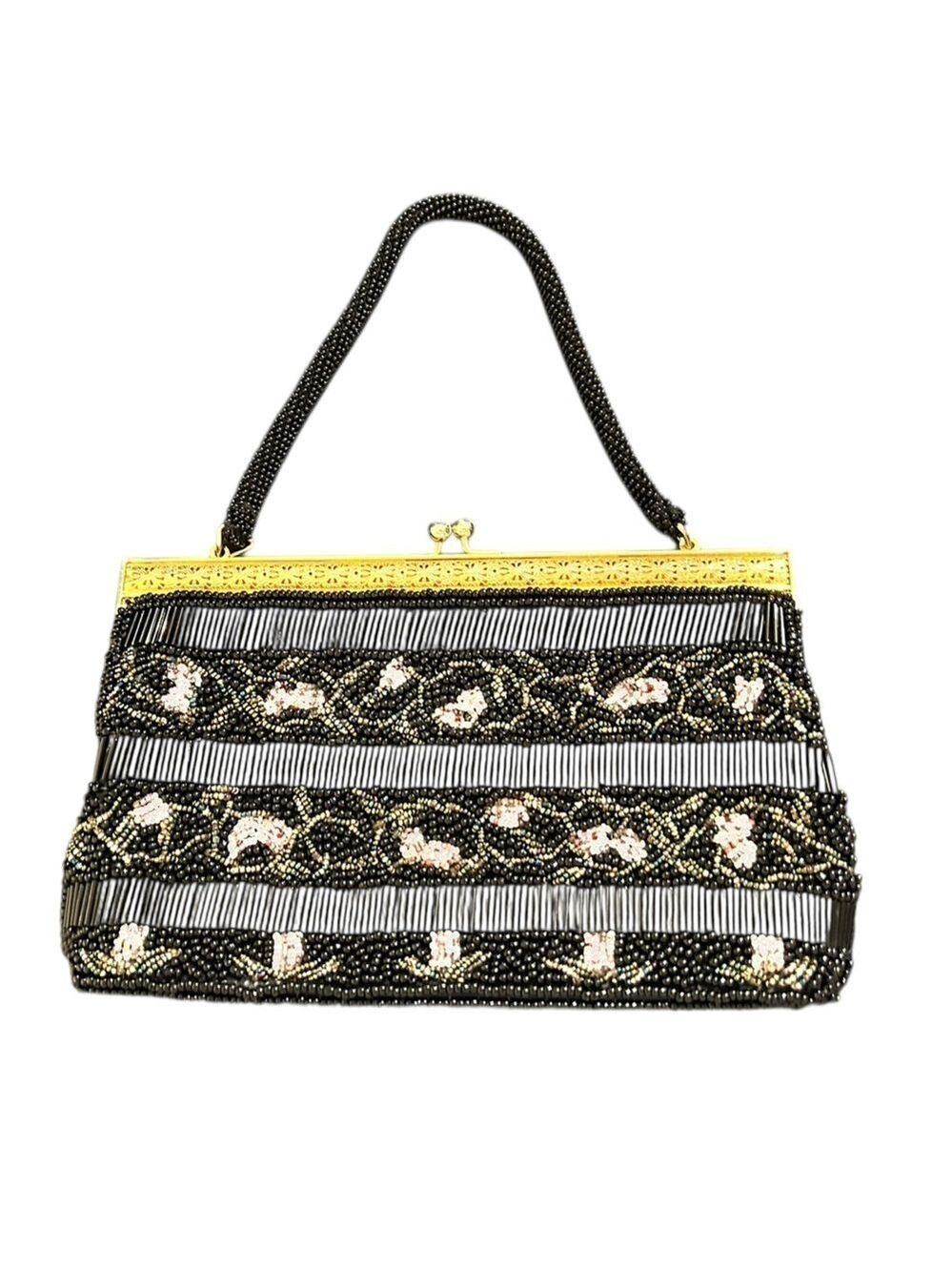 Vintage Beaded Handbag Ornate Goldtone Frame Beautiful Beading Including Handle
